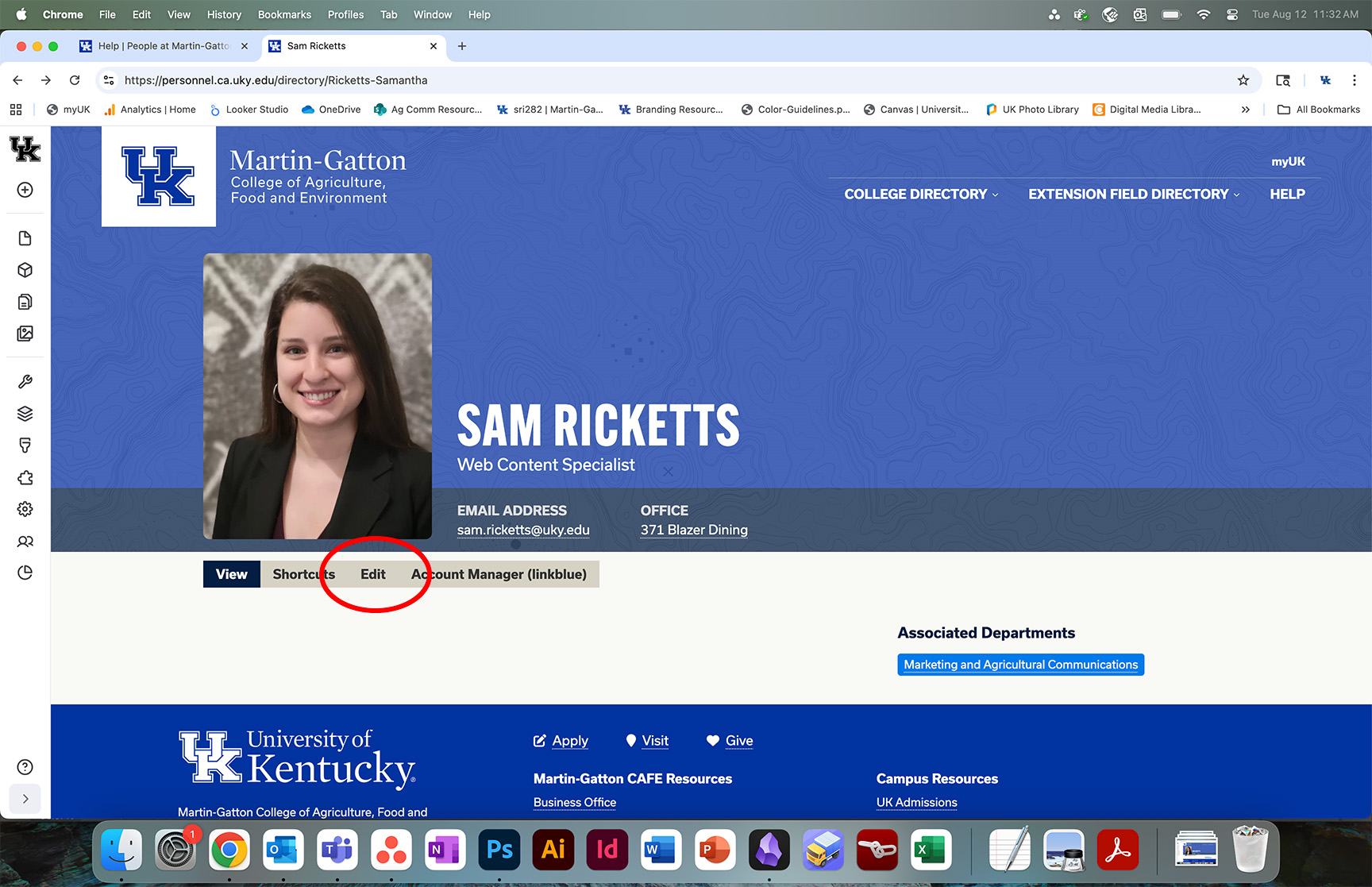 Screenshot of Edit profile button