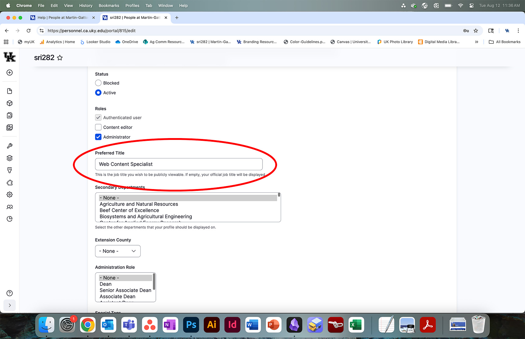 Screenshot of Preferred Title profile section